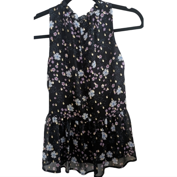 Loft Black w/gold floral sleeveless blouse with Peplum Size XXSP GUC - Picture 2 of 4